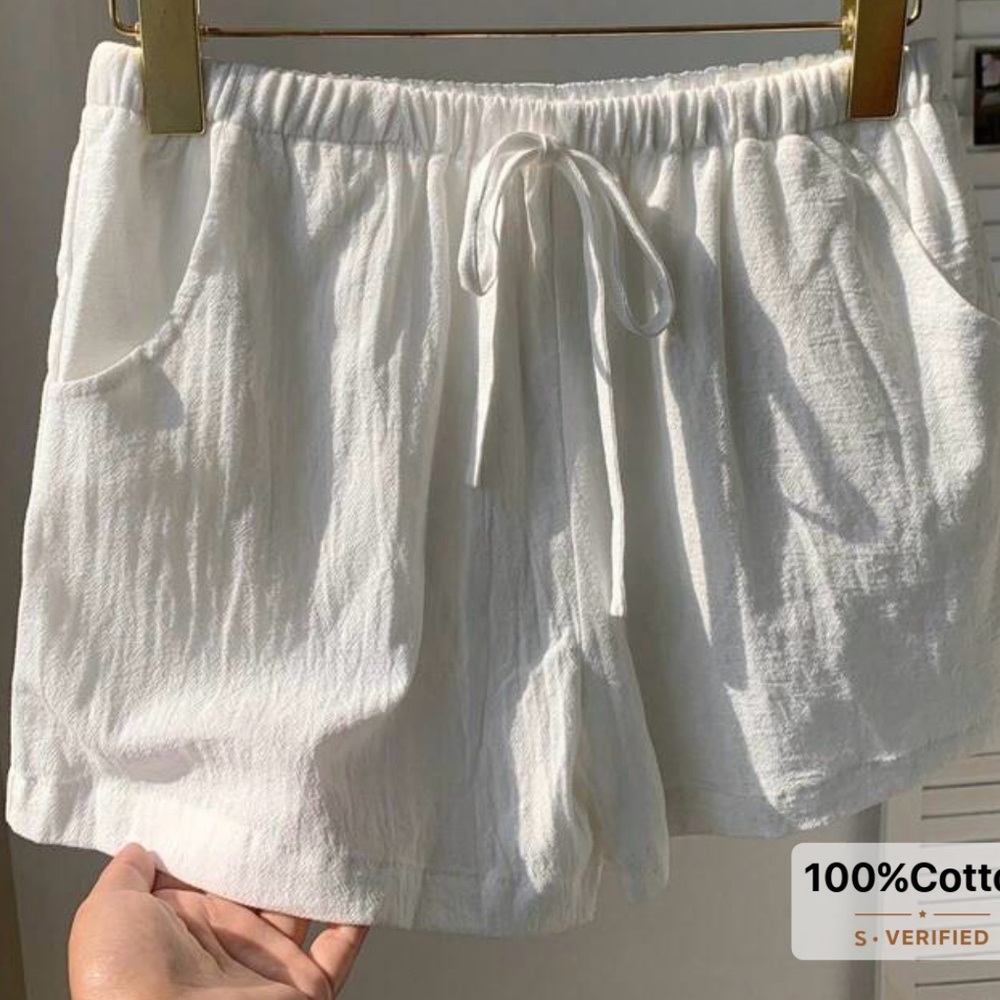 SHEIN White Cotton Tie Waist Lined Shorts. High Rise. Size Small or 4